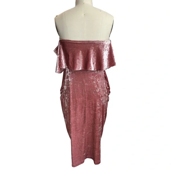 Custom Maternity Elegant Pink Velvet Velour Off-Shoulder Midi Dress Shower - Picture 2 of 10